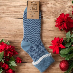 Cosy Herringbone Cuffed Socks | Winter Knit Lounge Socks | Gift For Her | UK Size 4-7