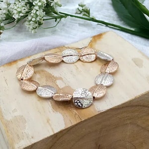 Birthday Gift | Disc Stretch Bracelet | Available in Silver or Mixed Metals | Textured Disc Charm Bracelet | Modern Jewellery for Her |