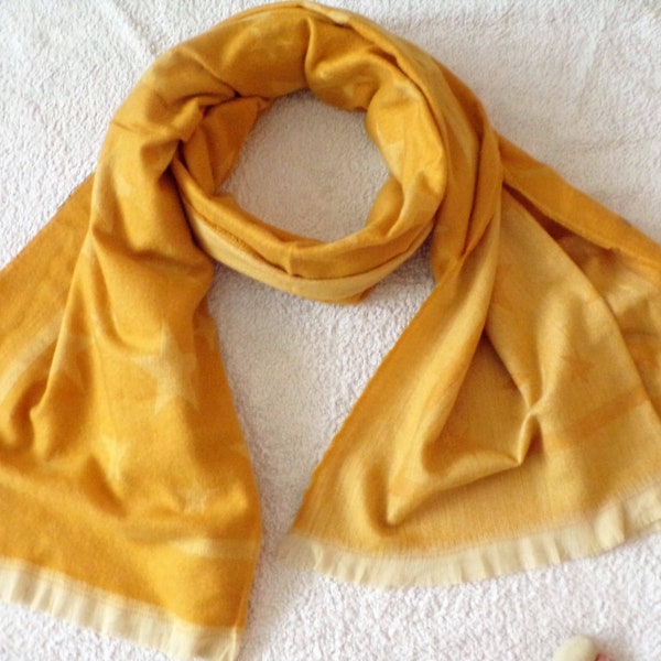 Super Soft Smooth Scarf Mustard with White Stars  S129YSuper Soft Smooth Scarf Mustard with White Stars  S129YS129Y