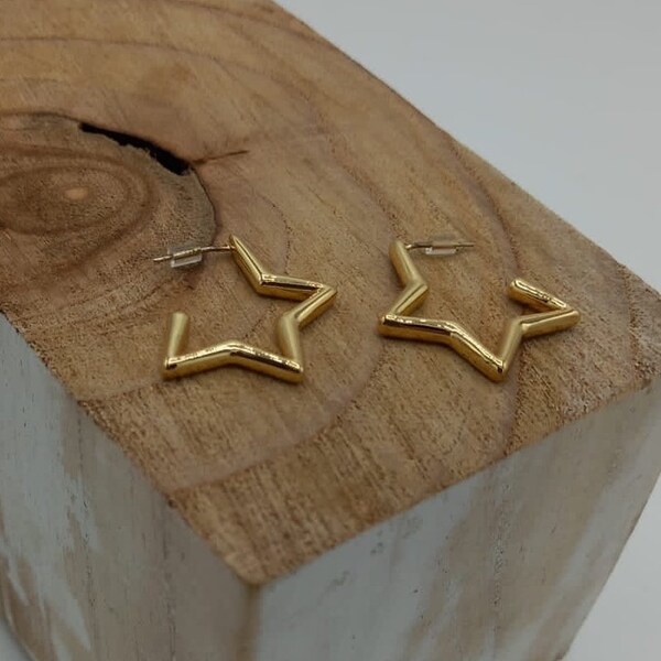 Hollow star earrings, gift for her, silver or gold, next day delivery,