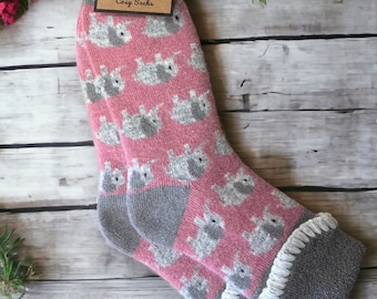 Calcetines con puño acolchado de elefante / Calcetines de invierno calentitos / Tallas para mujer (Reino Unido) 4-7