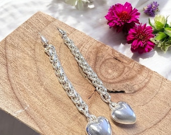 Long Drop Heart Silver Earrings: Elegant Wedding Jewellery