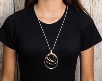 Abstract Multi-Circle Pendant Long Necklace: Boho Chic Statement Jewellery