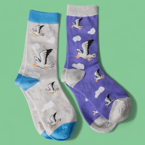 Gift For Her | Soaring Seagulls: Ladies Bamboo Socks | Gift For Her | Eco-Friendly Socks | Purple or Grey |