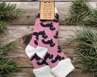 Calcetines con puño calentito para mujer con estampado de perro salchicha / Calcetines de invierno calentitos / Tallas 4-7 (Reino Unido)