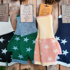 Gift For Her | Fingerless Winter Gloves | Star Knit Mitts | Warm & Trendy | UK Seller | Unique Gift