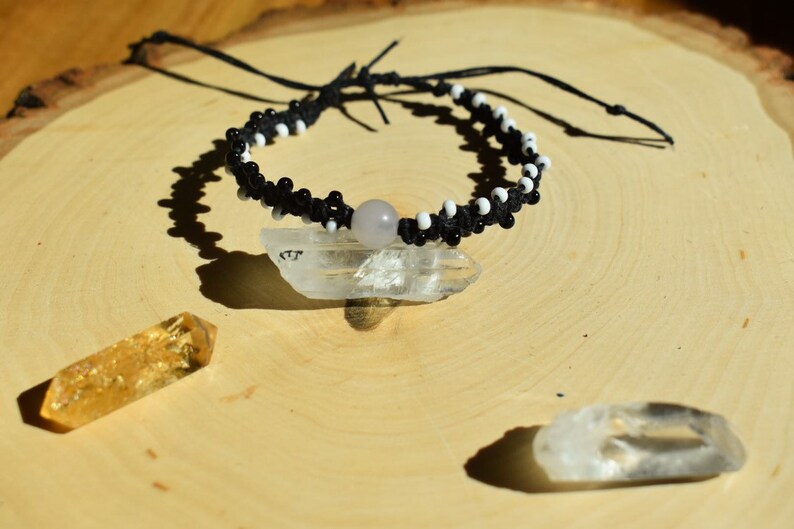Yin And Yang White Hemp Custom Bracelet Yin Yang Bracelet Rose Quartz Bead Personalize Black And White Bracelet Ying Yang Black Hemp