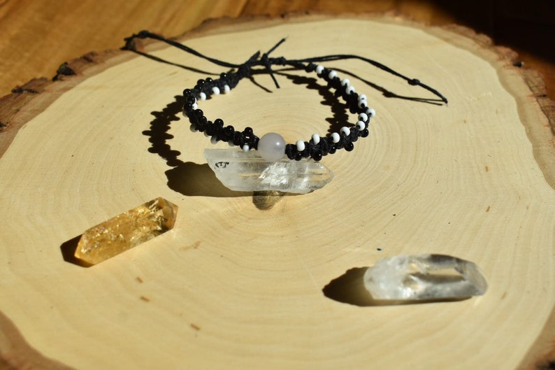 Yin And Yang White Hemp Custom Bracelet Yin Yang Bracelet Rose Quartz Bead Personalize Black And White Bracelet Ying Yang Black Hemp