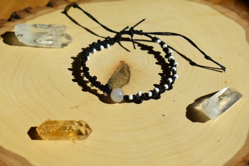 Yin And Yang White Hemp Custom Bracelet Yin Yang Bracelet Rose Quartz Bead Personalize Black And White Bracelet Ying Yang Black Hemp