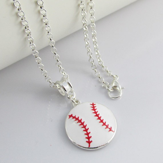 Enamel Baseball Softball Charm Pendant Necklace 75cm SP Coach Sports Team  Gift