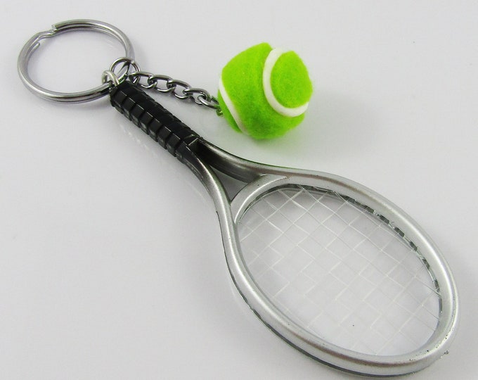 Tennis Racquet & Ball Sport Keychain Keyring 125mm Sports Gift Optional 2024 Tag