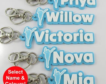 Personalised Gymnastics High Kick Name Keychain Custom Colours
