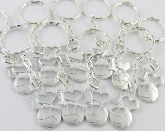 Silver Plate I Love Netball Charm Keychain Team Set of 100 End Of Season Gift