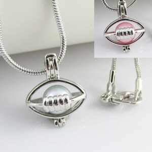 Football Cage Diffuser Pendant Necklace 46cm Select Pink or Blue Pearl