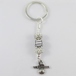 Rhinestone I Love Volleyball Charm Bead Keychain Bag Tag Coach Player Sport Gift