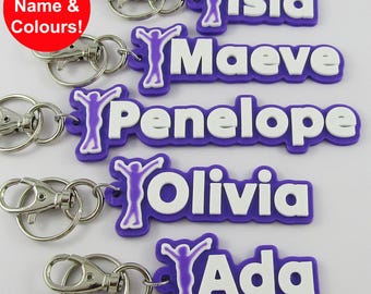 Personalised Gymnastics Stretch Name Keychain Custom Colours
