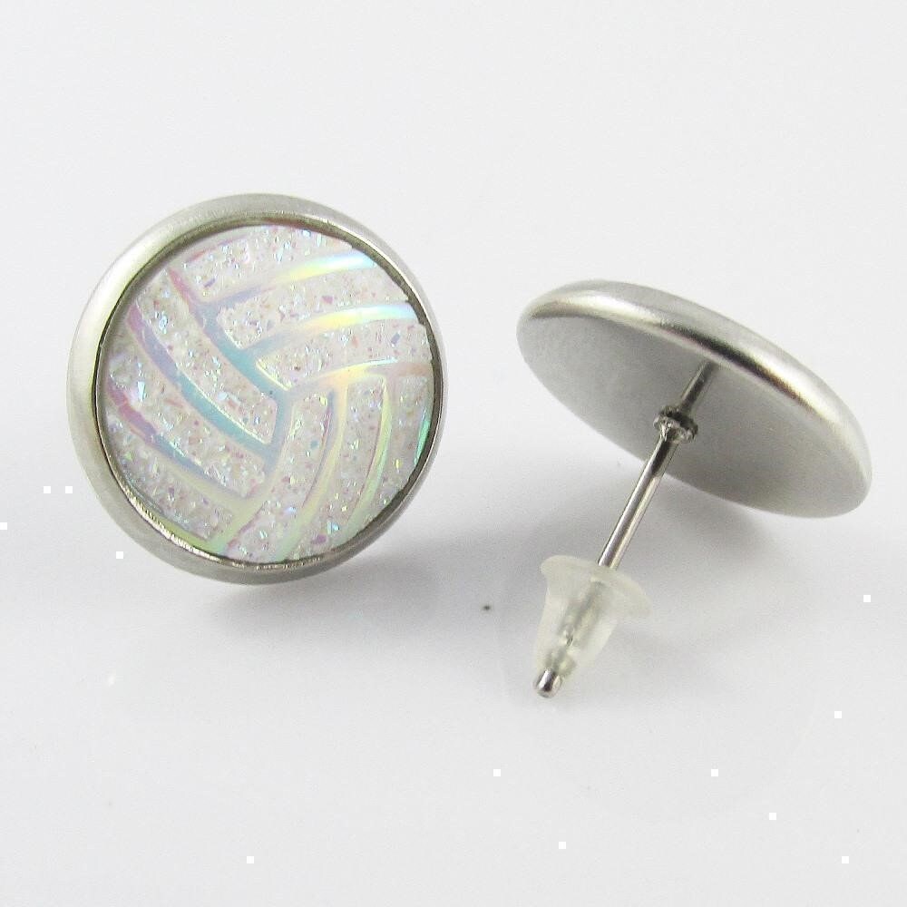 Glitter Netball Stud Earrings 14mm Stainless Steel Etsy Australia
