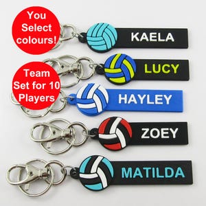 Custom Coloured Set of 10 Personalised Netball Name Keychains