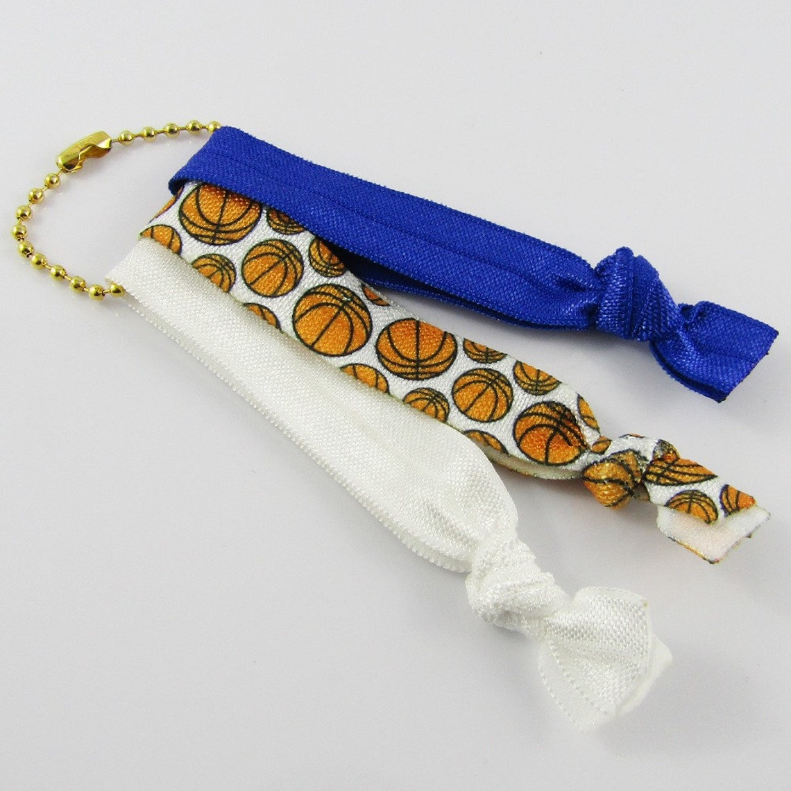 Basketball Knotted Hair Ties Wristbands & Ball Chain Hair Tie Keeper