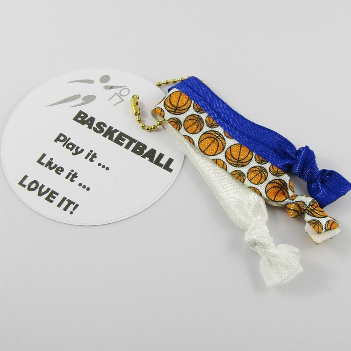 Basketball Knotted Hair Ties Wristbands & Ball Chain Hair Tie Keeper