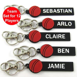 Team Set of 12 Personalised Cricket Name Keychain Select Colours