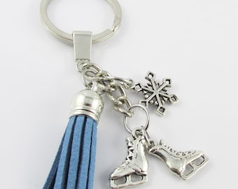 Snowflake Figure Skater Ice Skates Charm Tassel Keychain 95mm Sports Gift