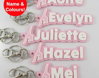 Personalised Gymnastics Handstand Name Keychain Custom Colours