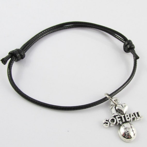 Adjustable I Love Softball Charm Bracelet Adjustable Unisex Sports