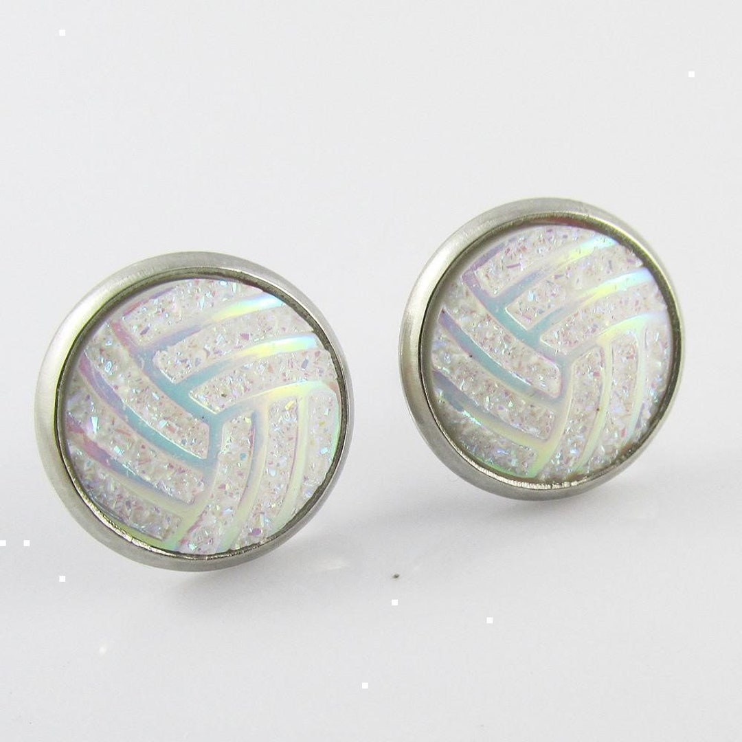 Glitter Netball Stud Earrings 14mm Stainless Steel Etsy Australia