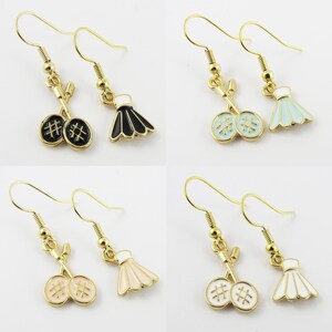 Badminton Racquet & Shuttle Charm Earrings Brass Hooks Select Colour