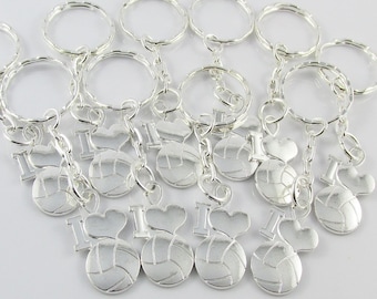 Silver Plate I Love Netball Charm Keychain Team Set of 10 End Of Season Gift