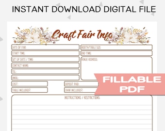 Craft Fair Tracker, Business Planner, Craft Fair Printable, Business Forms, Craft Show Information, Show Tracker, Business Printables, AU1