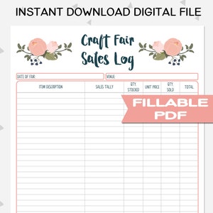 Sales Log Printable, Handmade Business Printable, Business Planner, Craft Show Printable, Craft Show Tracker, Business Forms, PB1