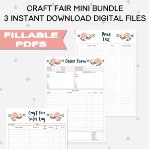Order Form Printable, Sales Log, and Price list, Craft Show Printables Vendor Kit, Craft Show Kit Mini Bundle 3 Business Printables, PB1