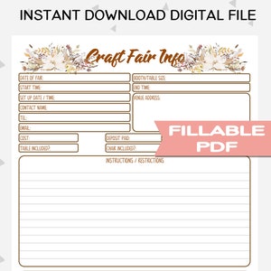 Craft Fair Tracker, Business Planner, Craft Fair Printable, Business Forms, Craft Show Information, Show Tracker, Business Printables, AU1 image 1