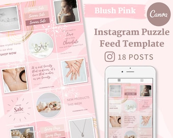 Instagram Puzzle Template, Instagram Post template, Canva Instagram Templates, Instagram Puzzle Feed Template, 18 Posts, GPE1