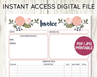 Invoice Printable For Business, Client Invoice Template, Fillable PDF, Craft Fair Printable, Business Printable, PB1