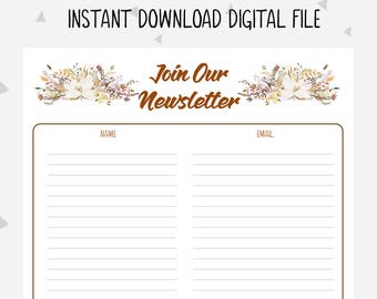 Email Sign Up Sheet, Email Subscription List, Newsletter Sign Up, Craft Business Forms, Craft Fair Printable, Business Sign Up Sheet, AU1