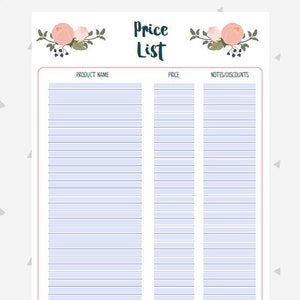 Price List, Price Chart, Handmade Business Printable, Craft Fair Printable, Craft Show Tracker, Business Forms, Vendor Kit, PB1 image 4