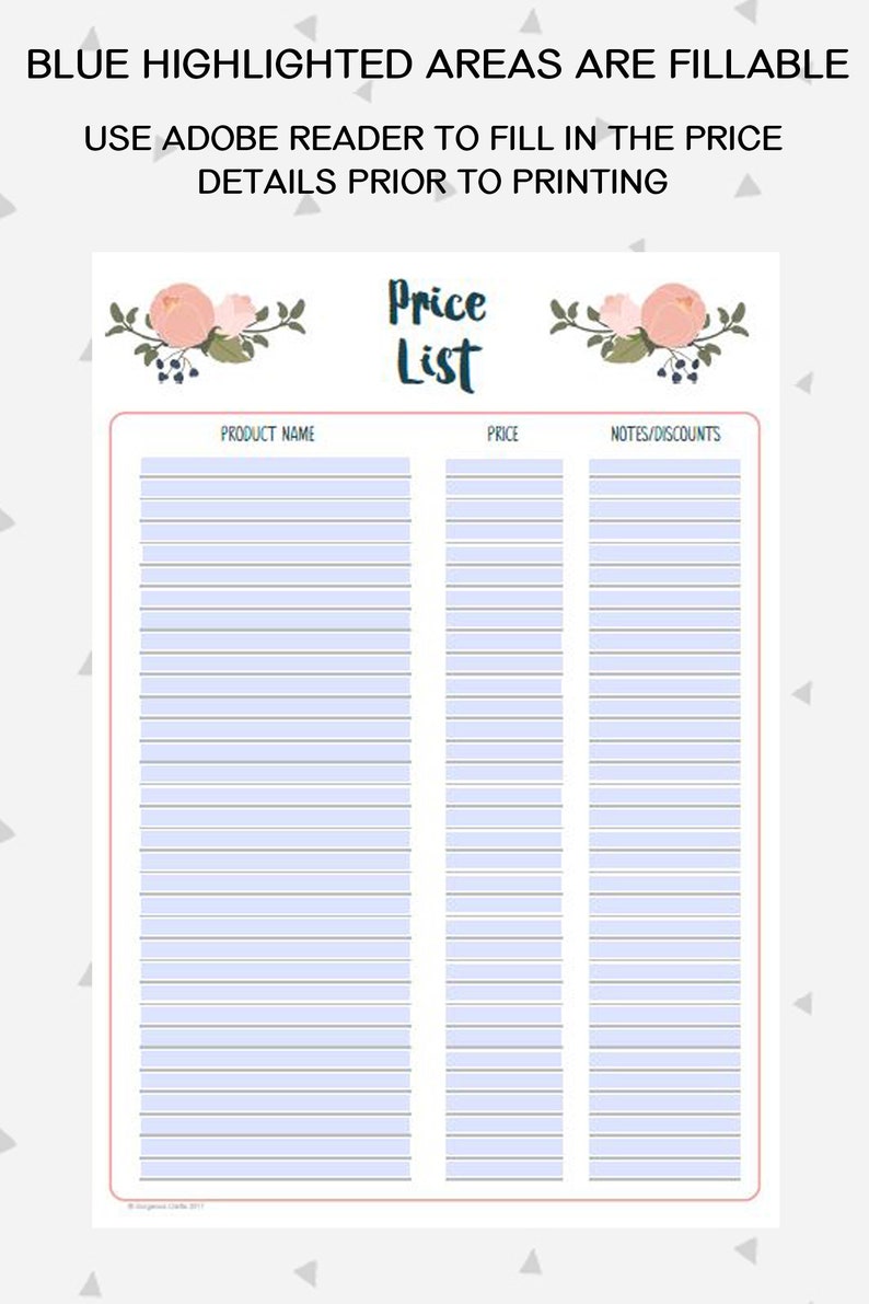 Price List, Price Chart, Handmade Business Printable, Craft Fair Printable, Craft Show Tracker, Business Forms, Vendor Kit, PB1 image 4