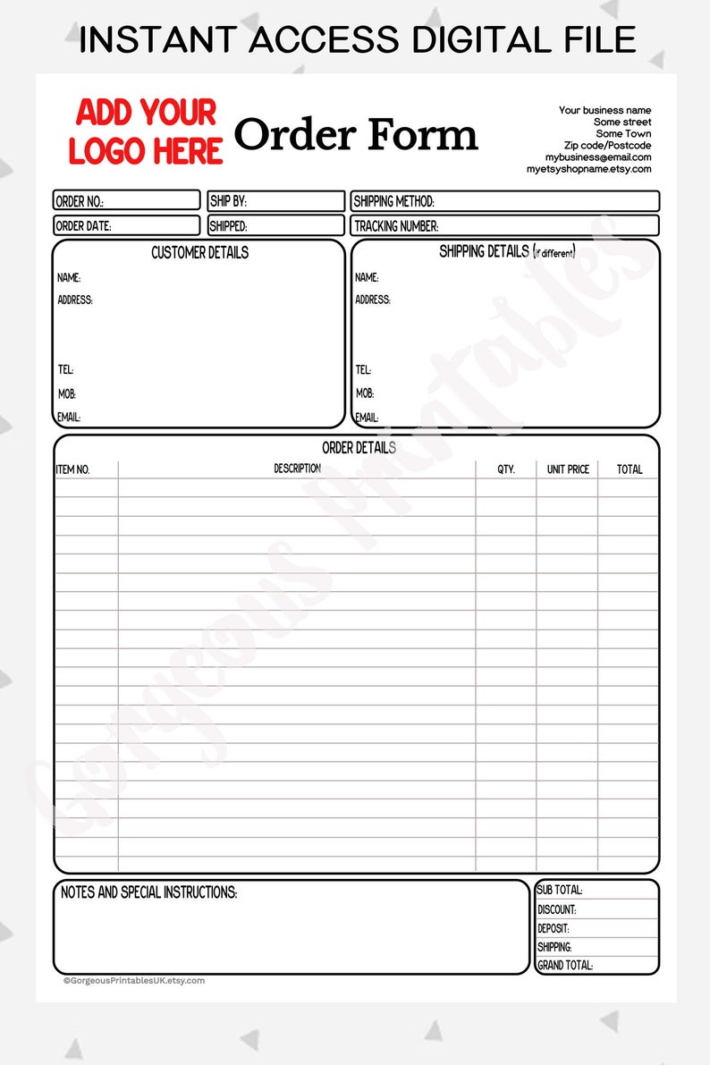 EDITABLE Order Form Template For businesses Customizable | Etsy