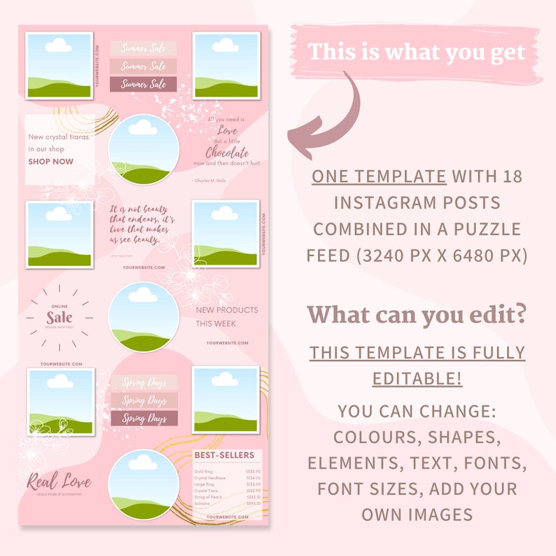 Instagram Puzzle Template, Instagram Post Template, Canva Instagram Templates, Instagram Puzzle Feed Template, 18 Posts, GPE1 Bild 4