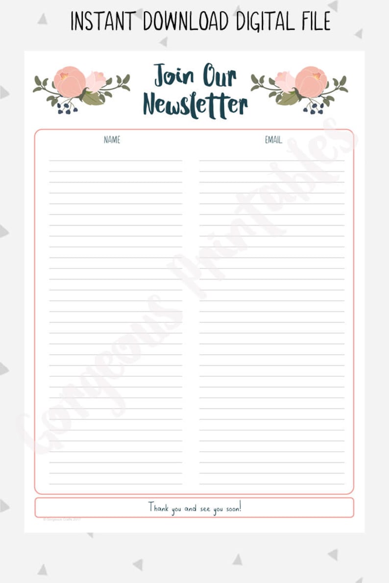 Newsletter Sign up Sheet, Email Subscription list, Handmade Business, Craft Business, Craft Fair Printable, Business planner, Forms, PB1 image 4