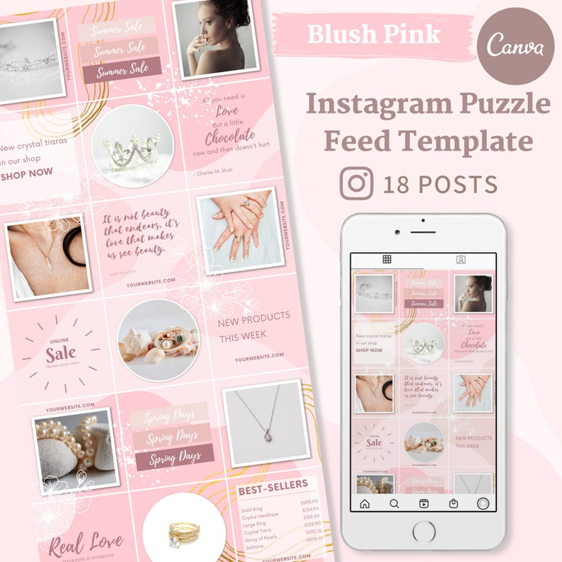 Instagram Puzzle Template, Instagram Post Template, Canva Instagram Templates, Instagram Puzzle Feed Template, 18 Posts, GPE1 Bild 1