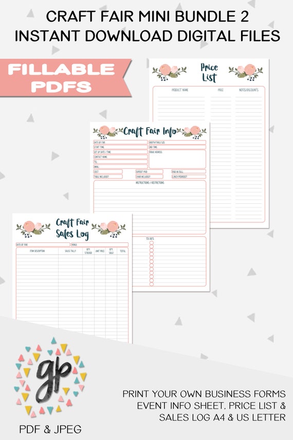 Price List, Sales Log and Craft Fair Info Sheet, Craft Show Printables, Craft Fair Kit Mini Bundle 2 Business Printables, PB1