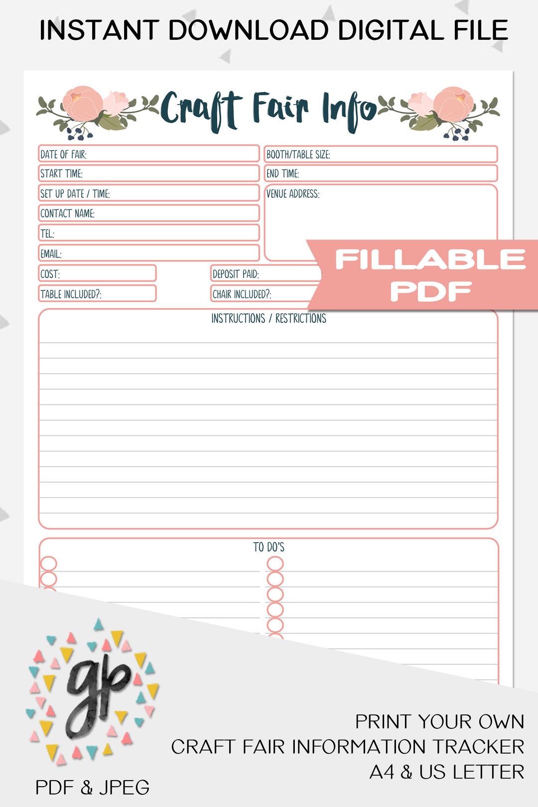 Craft Show Info Sheet, Handmade Business Printable, Business Planner ...