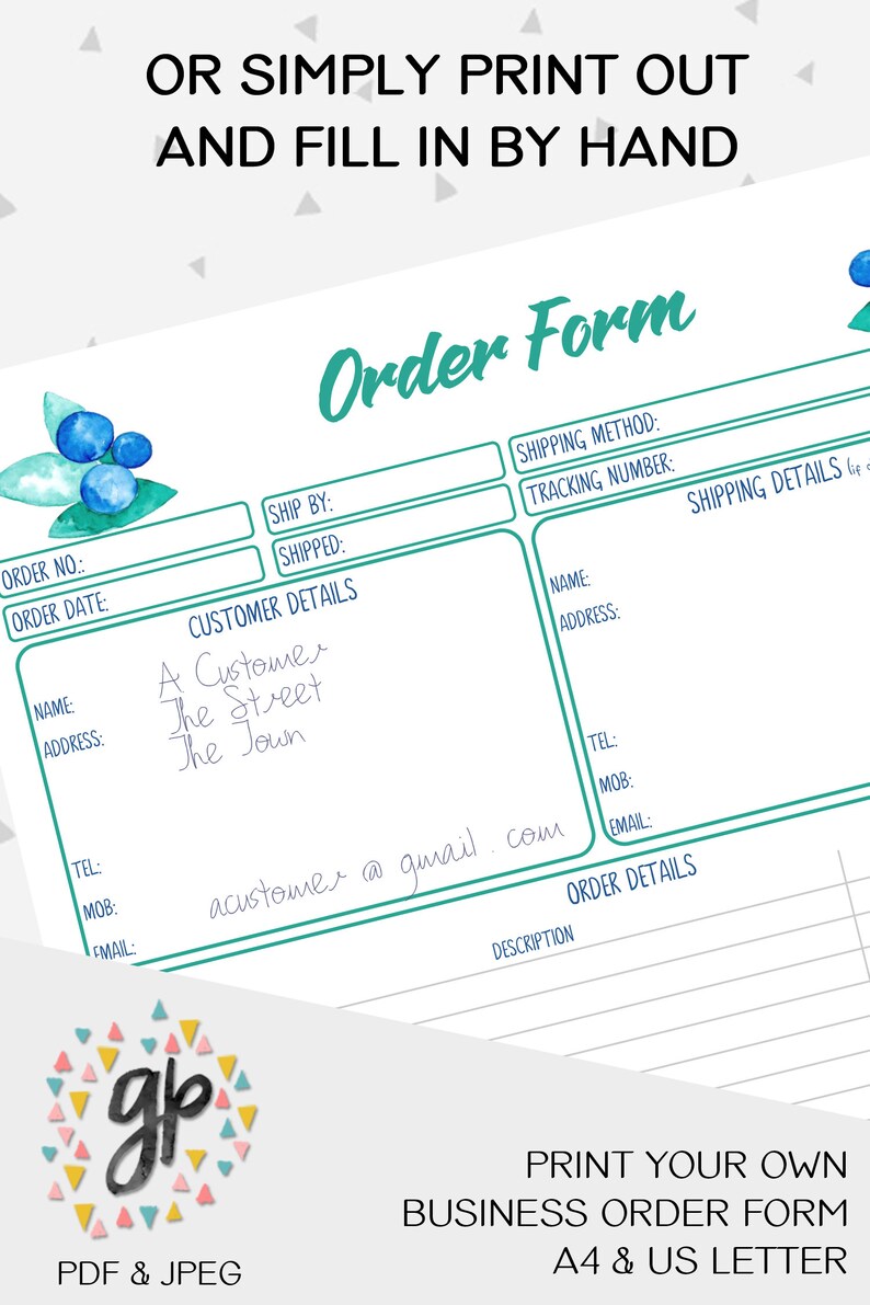 Printable Order Form, Craft Order Form Business Printable, Fillable PDF, Add Customer Details ...