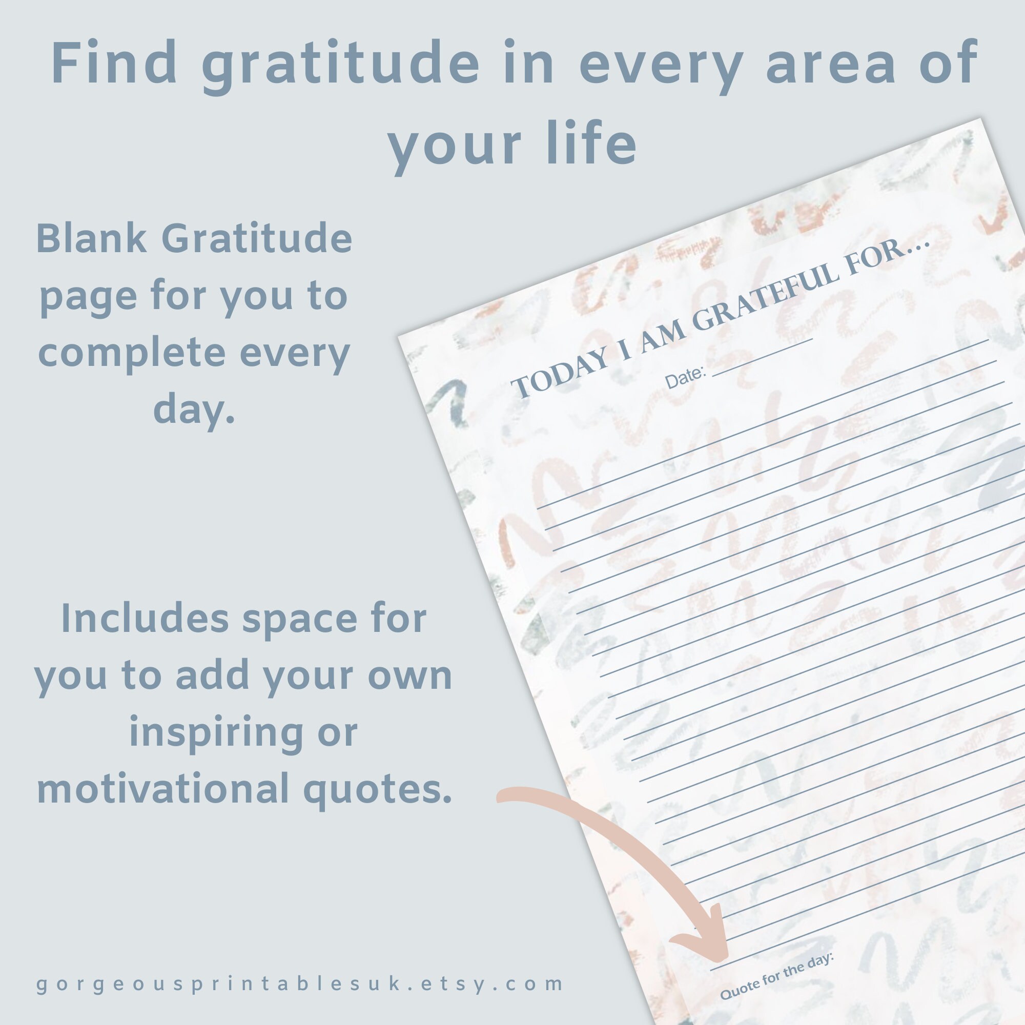 Gratitude Journal Printable, Mindful Planner Pages, 30 Day Prompts, One ...