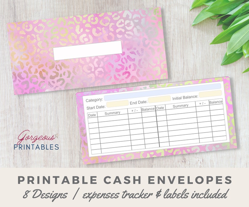 Printable Cash Envelopes System, with expenses tracker & category labels, 8 Bright Leopard Print Budget Envelopes, INSTANT DOWNLOAD CELP1 image 9