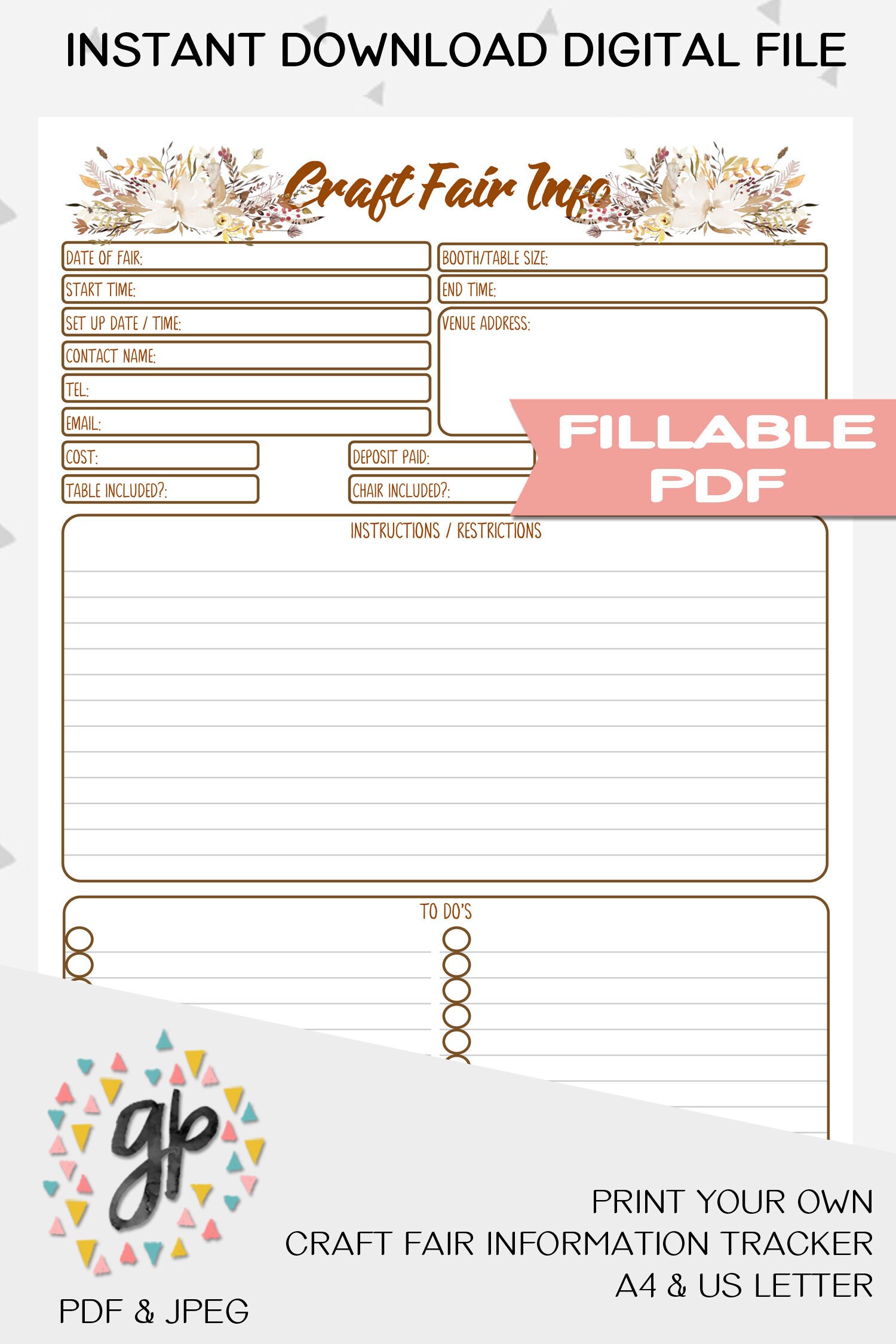 Craft Fair Tracker, Business Planner, Craft Fair Printable, Business ...